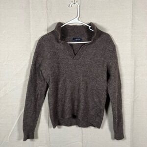 Proper Cloth Brown Royal Alpaca Merino Wool V-Neck Polo Sweater Men's Medium